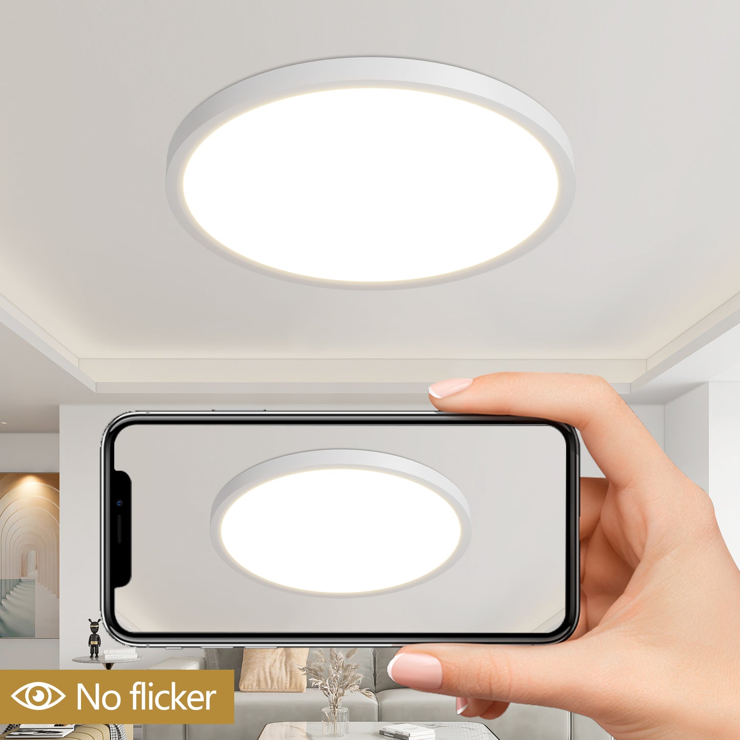 16-Inch Dimmable LED Ceiling Light with 5 Color Temperatures - Modern Flush Mount Fixture for Kitchen & Living Room