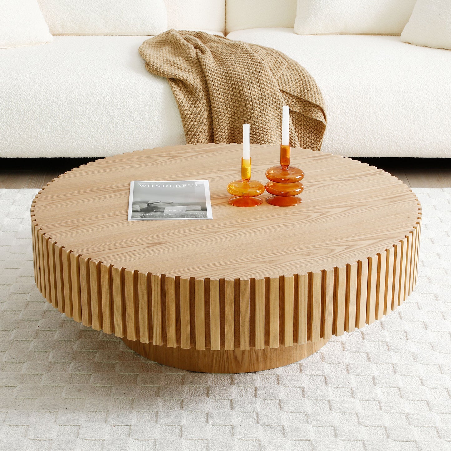Natural Wood Coffee Table - Handcrafted Round MDF Design