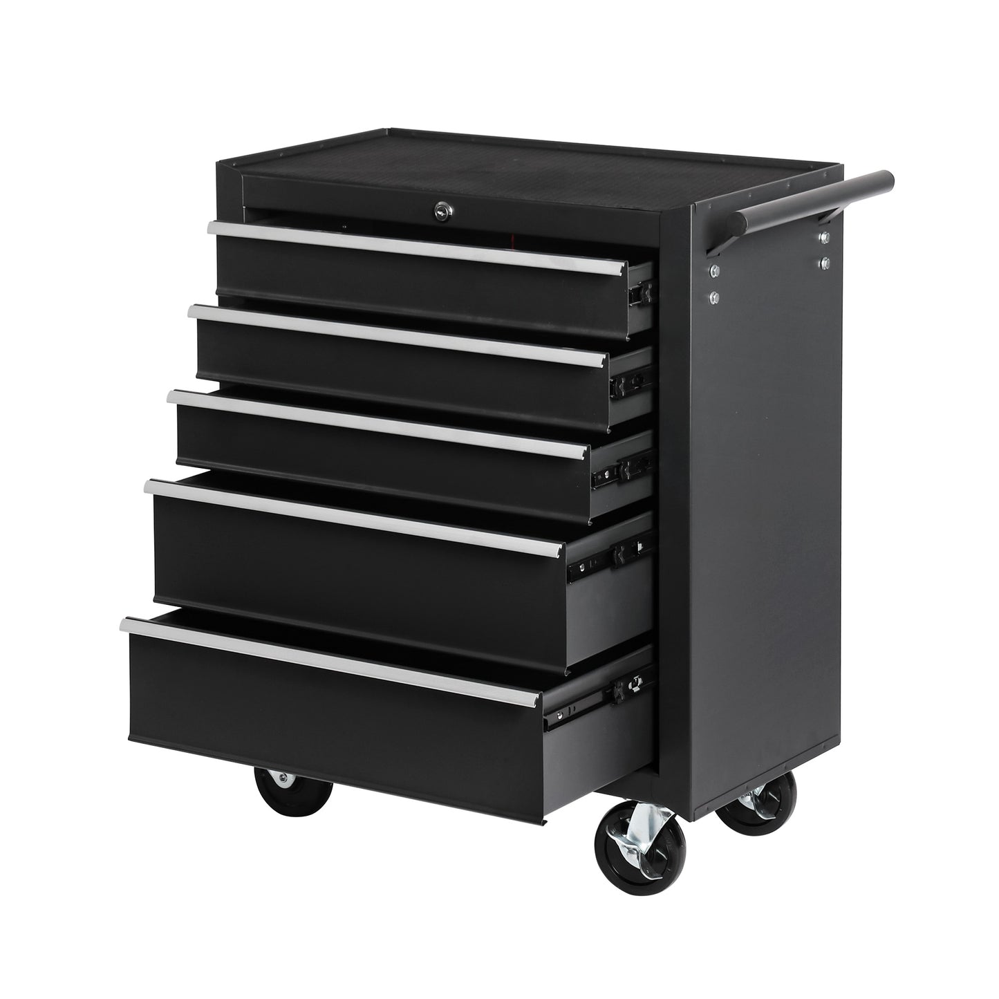 5-Drawer Rolling Tool Chest with Lock & Key - Black Steel Storage
