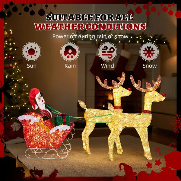 Lighted Reindeer Pulling Sleigh Christmas Decoration - Pre-lit Holiday Decor