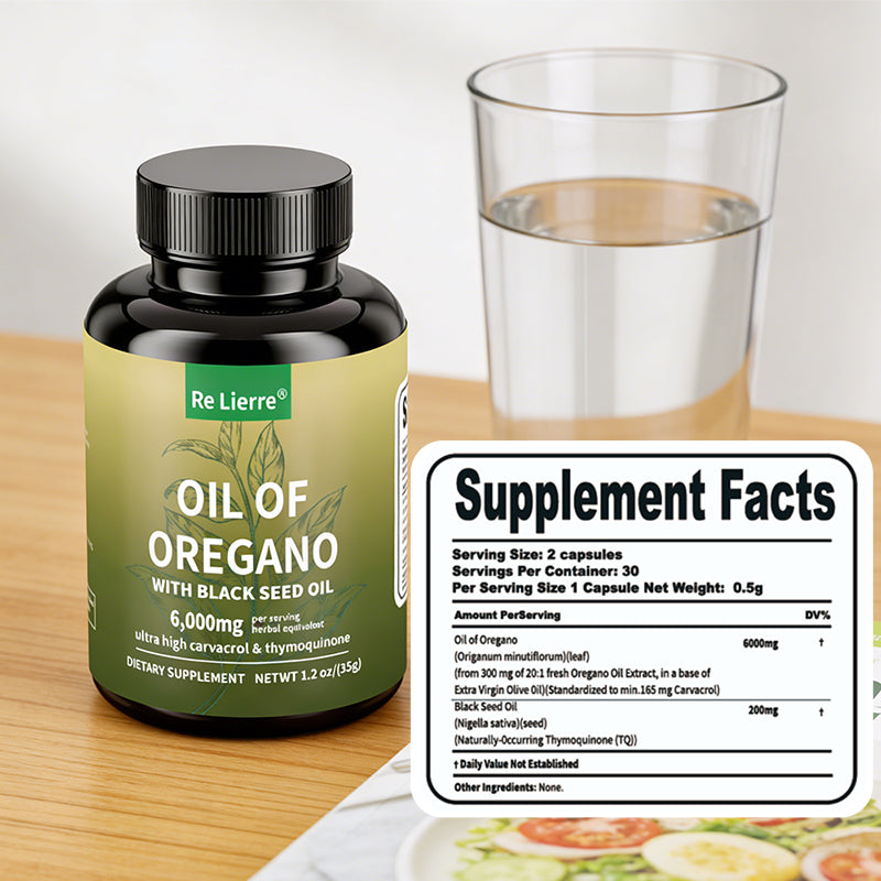 Oregano Oil & Black Seed Oil Capsules - 6000mg Herbal Supplement - 60 Count