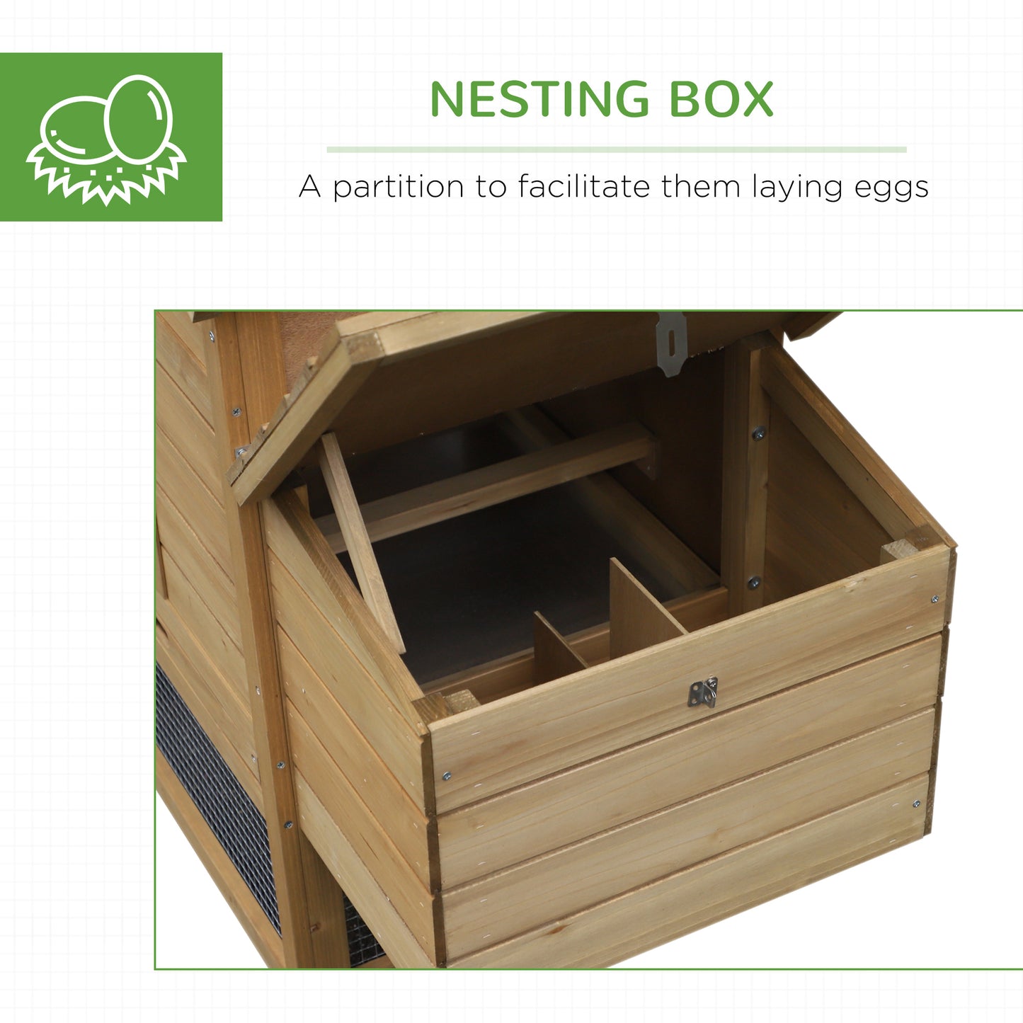 Small Wooden Chicken Coop with Nesting Box and Removable Tray - Outdoor Poultry Cage