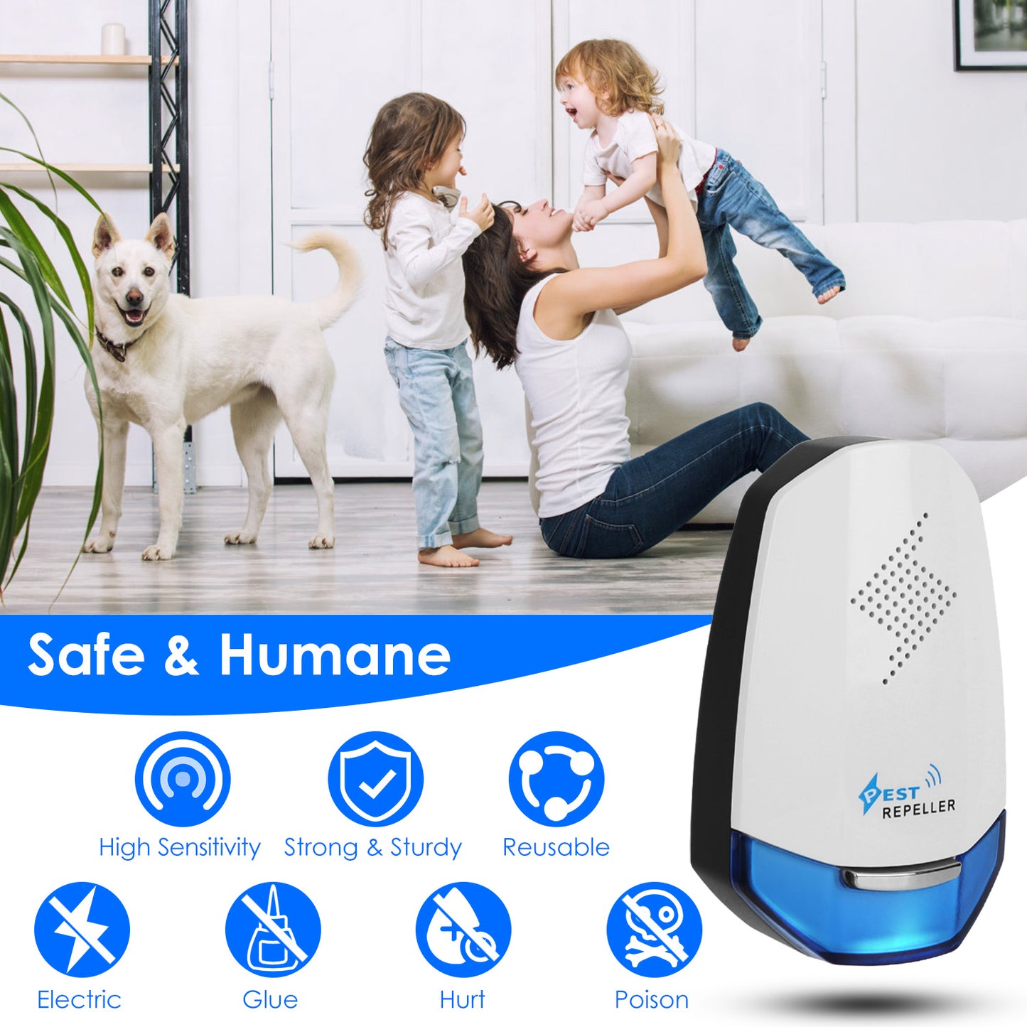 Ultrasonic Pest Repeller with Night Light - 2 Pack