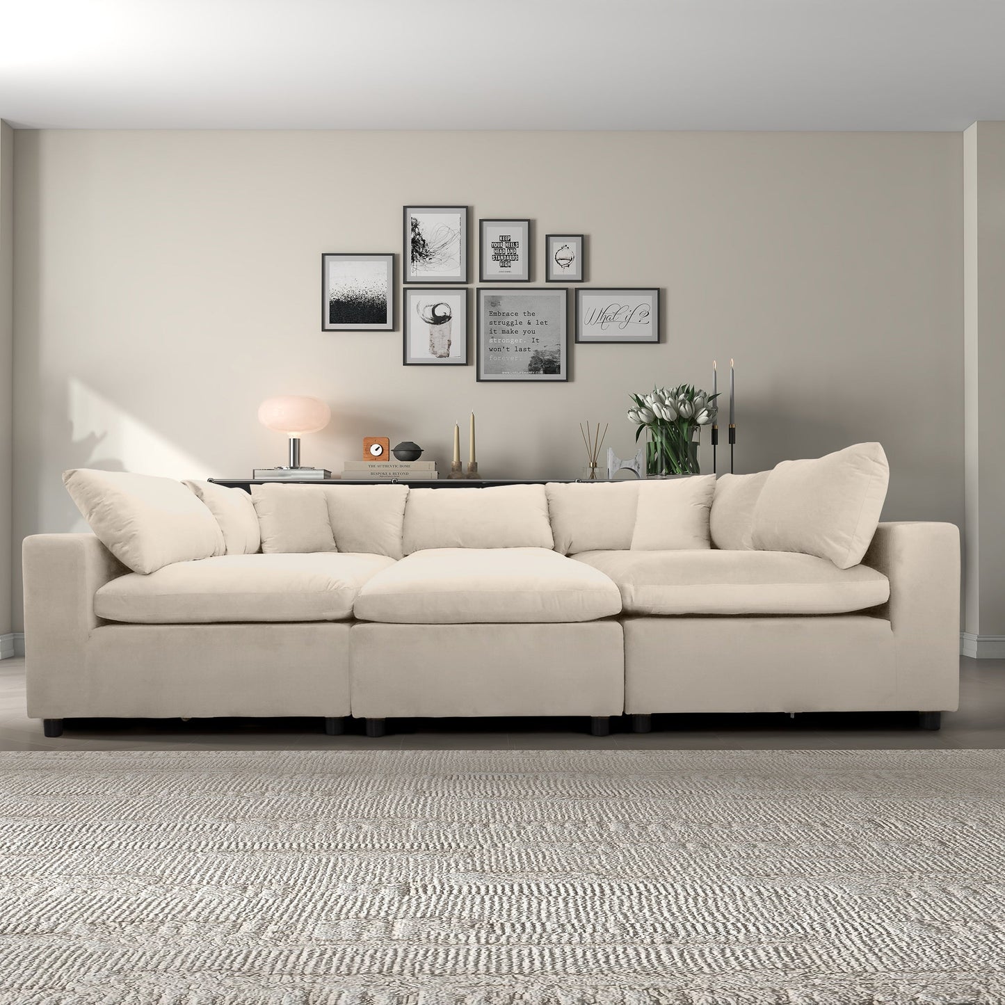 Ivory Velvet Modular Sectional Sofa - Seats 6