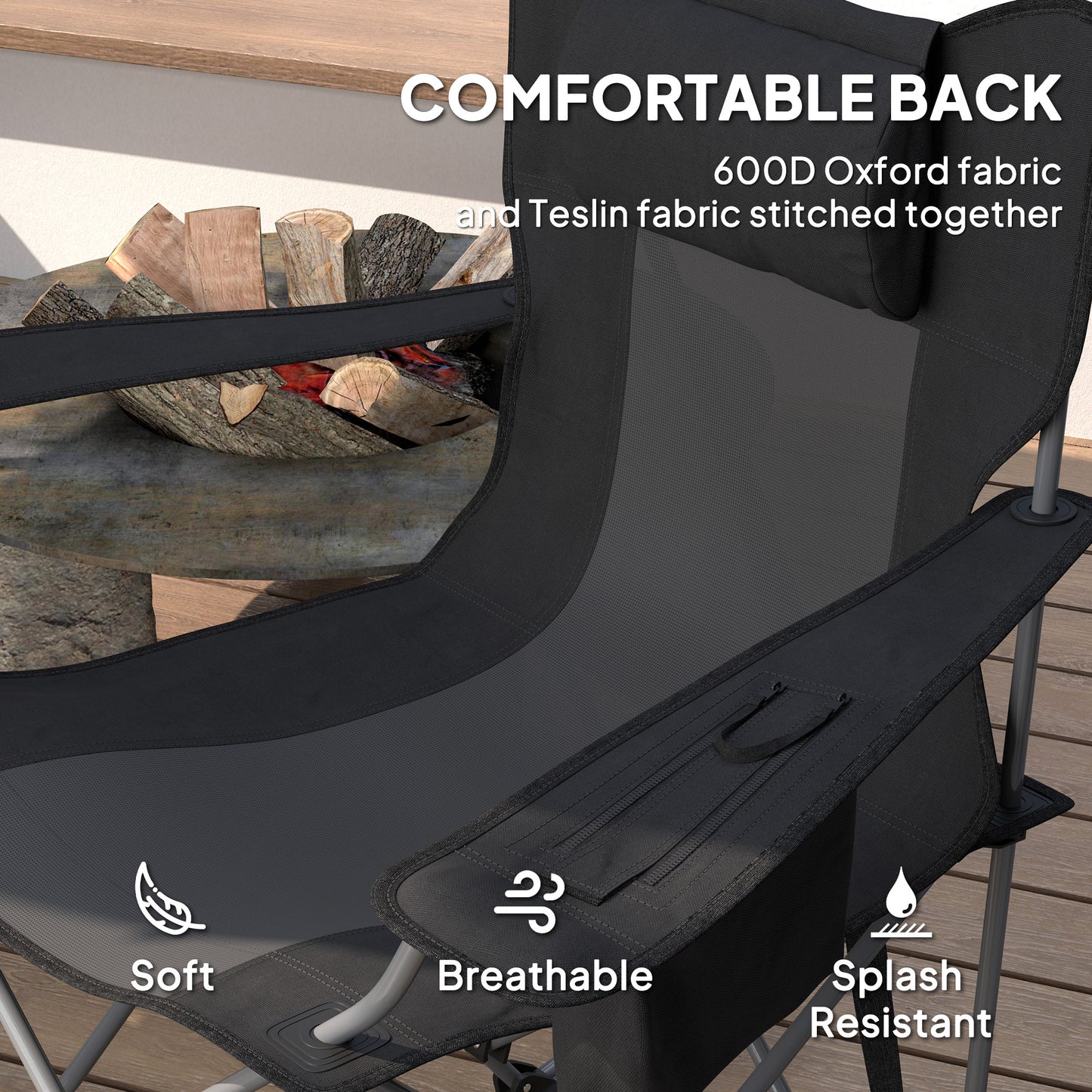 Folding Rocking Camping Chairs with Headrest & Cooler Bag - 2 Pack
