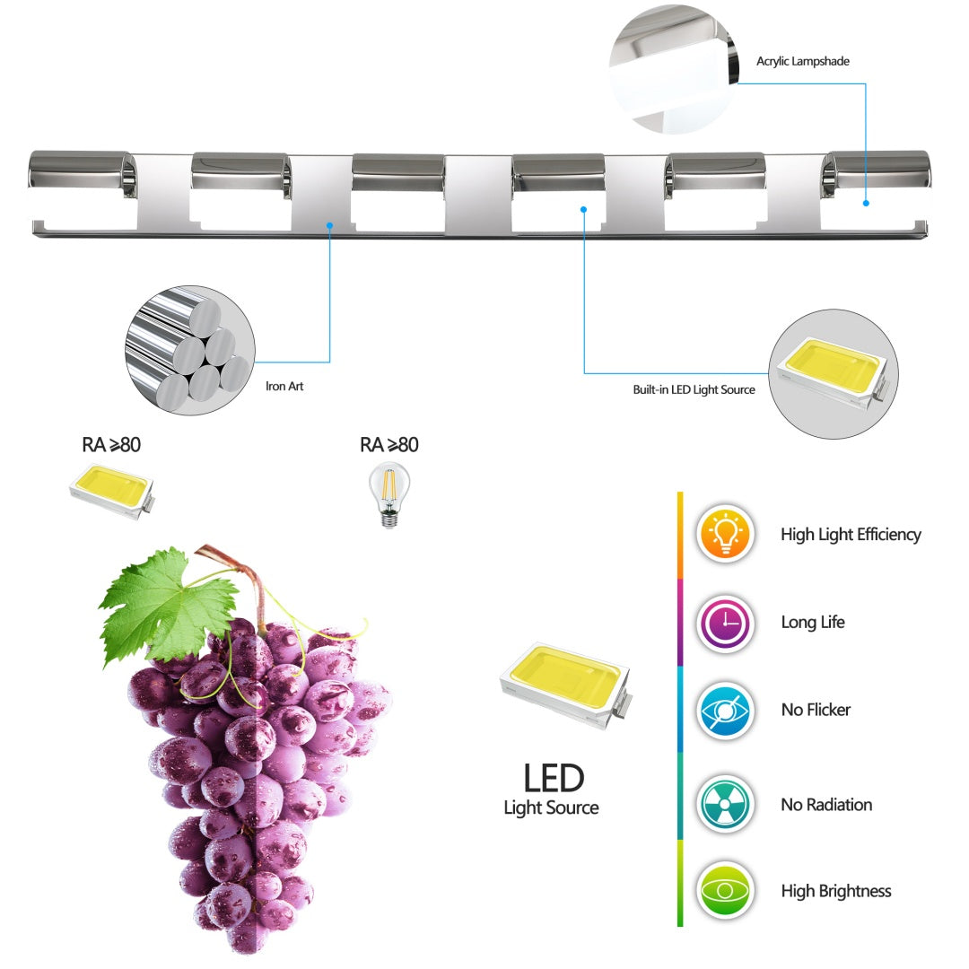 6-Light Modern Bathroom Vanity Light - LED Over Mirror Fixture