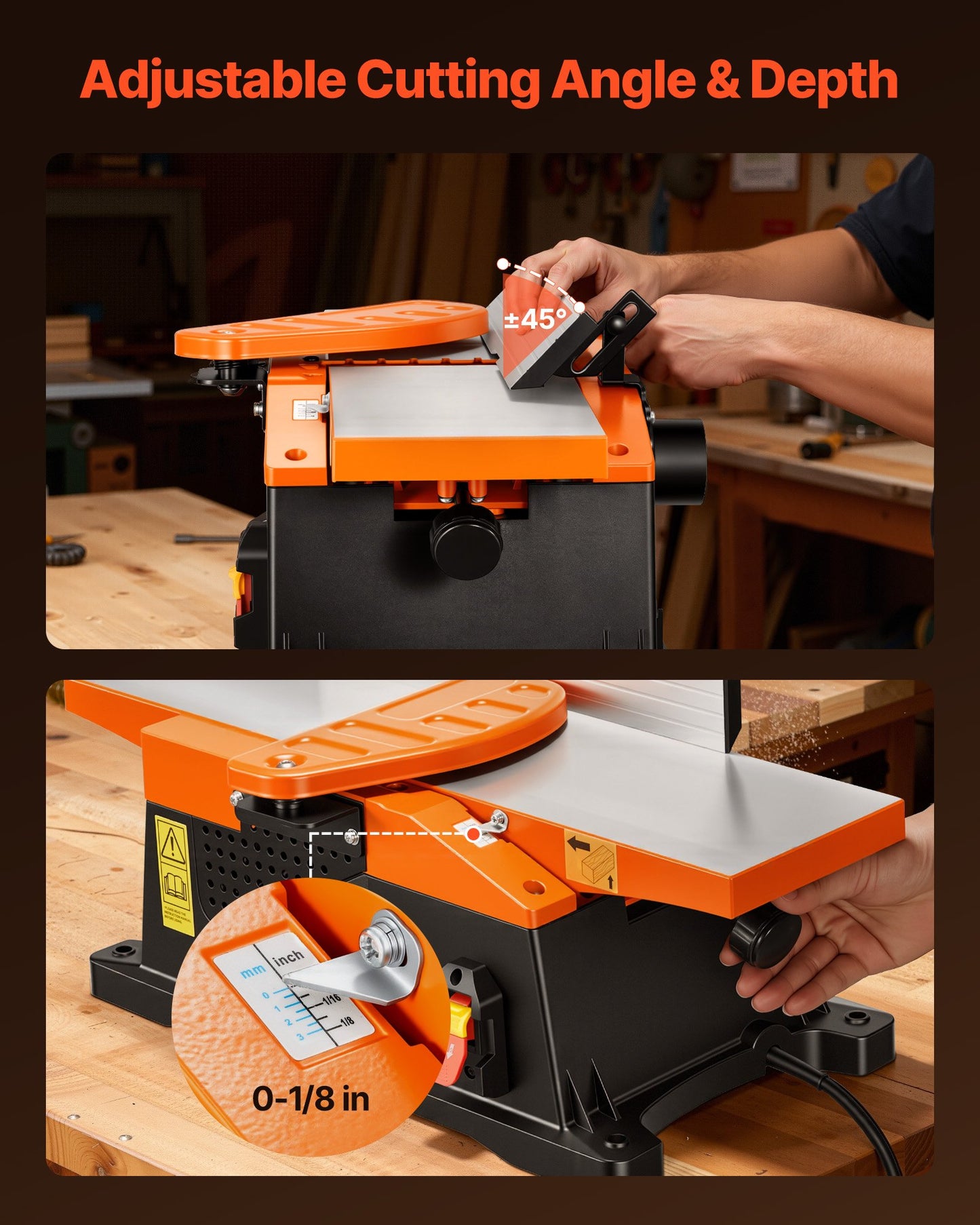 Benchtop Wood Jointer 6 Inch 2 HP with Straight Cutterhead & Adjustable Fence