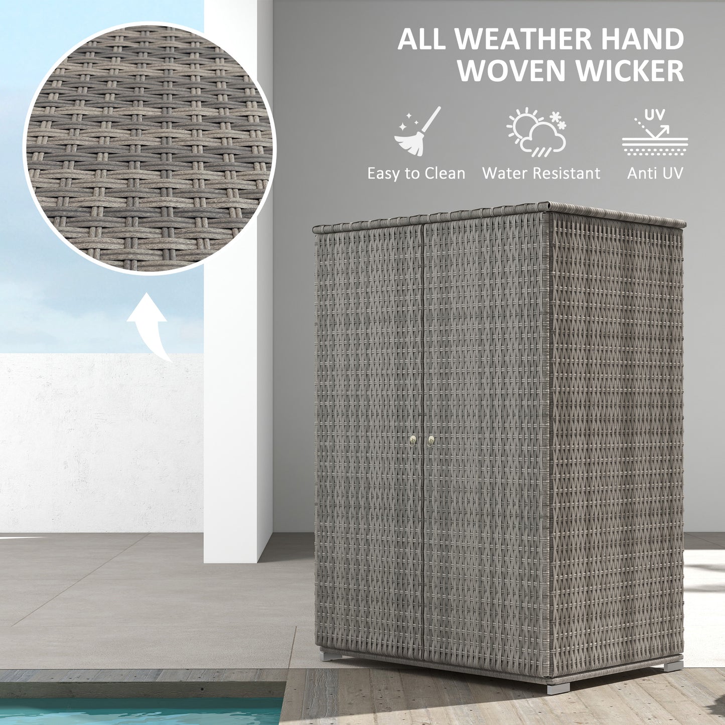 Outdoor Rattan Storage Cabinet with Drawer - Dark Gray