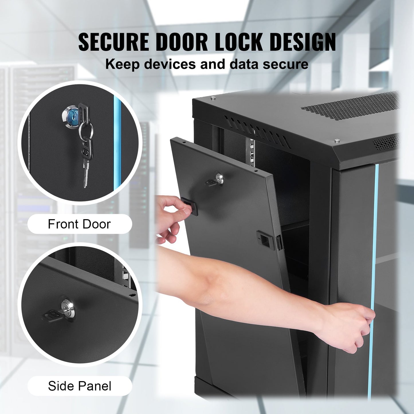Wall Mount Network Server Cabinet Enclosure, 15.5 Inch Deep, Locking Glass Door, Black