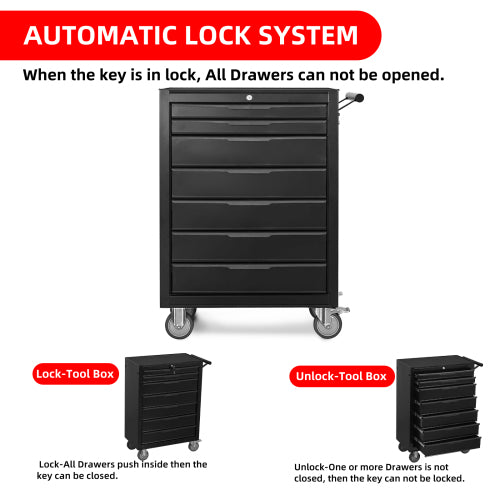 7-Drawer Rolling Tool Chest with Lock - Large Metal Storage Cart - Black