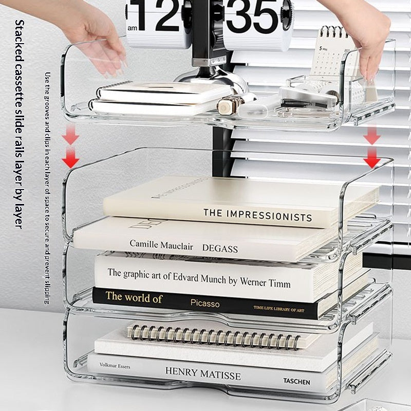 Desktop File Organizer A4 Paper Storage Box Tiered Foldable Home Office