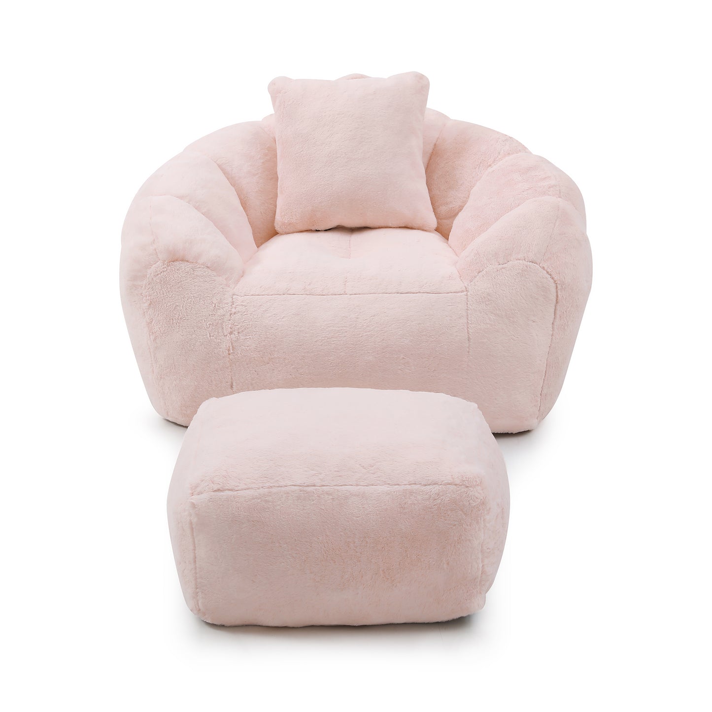Oversized Faux Fur Bean Bag Chair with Footstool - Pink