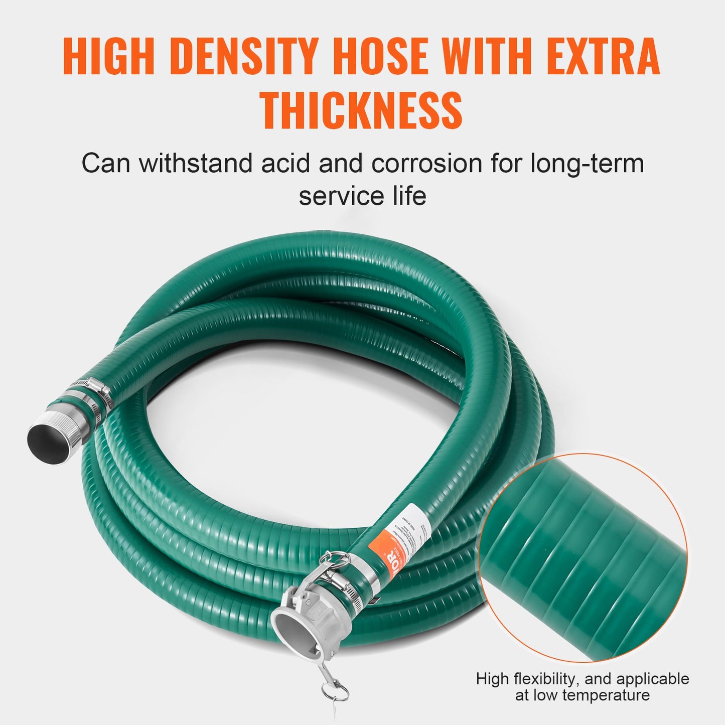 Green Suction Hose 2 Inch x 20 Feet with Fittings for Water and Liquid Transfer