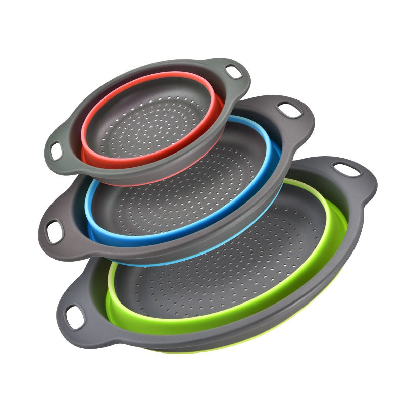 3-Piece Collapsible Drain Basket Set - Multi-Functional Plastic Storage