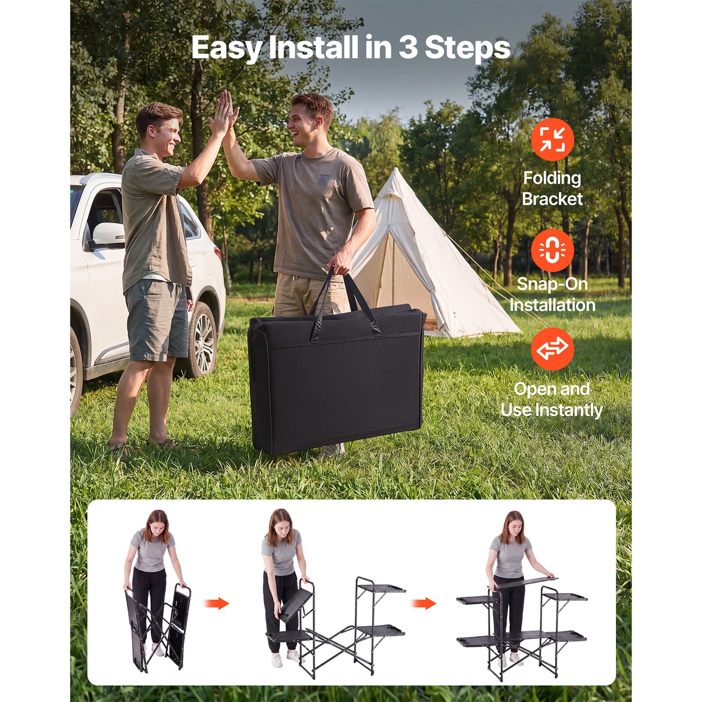 Portable Folding Camping Kitchen Table with 4 Side Tables, Heat Resistant Surface & Carry Bag