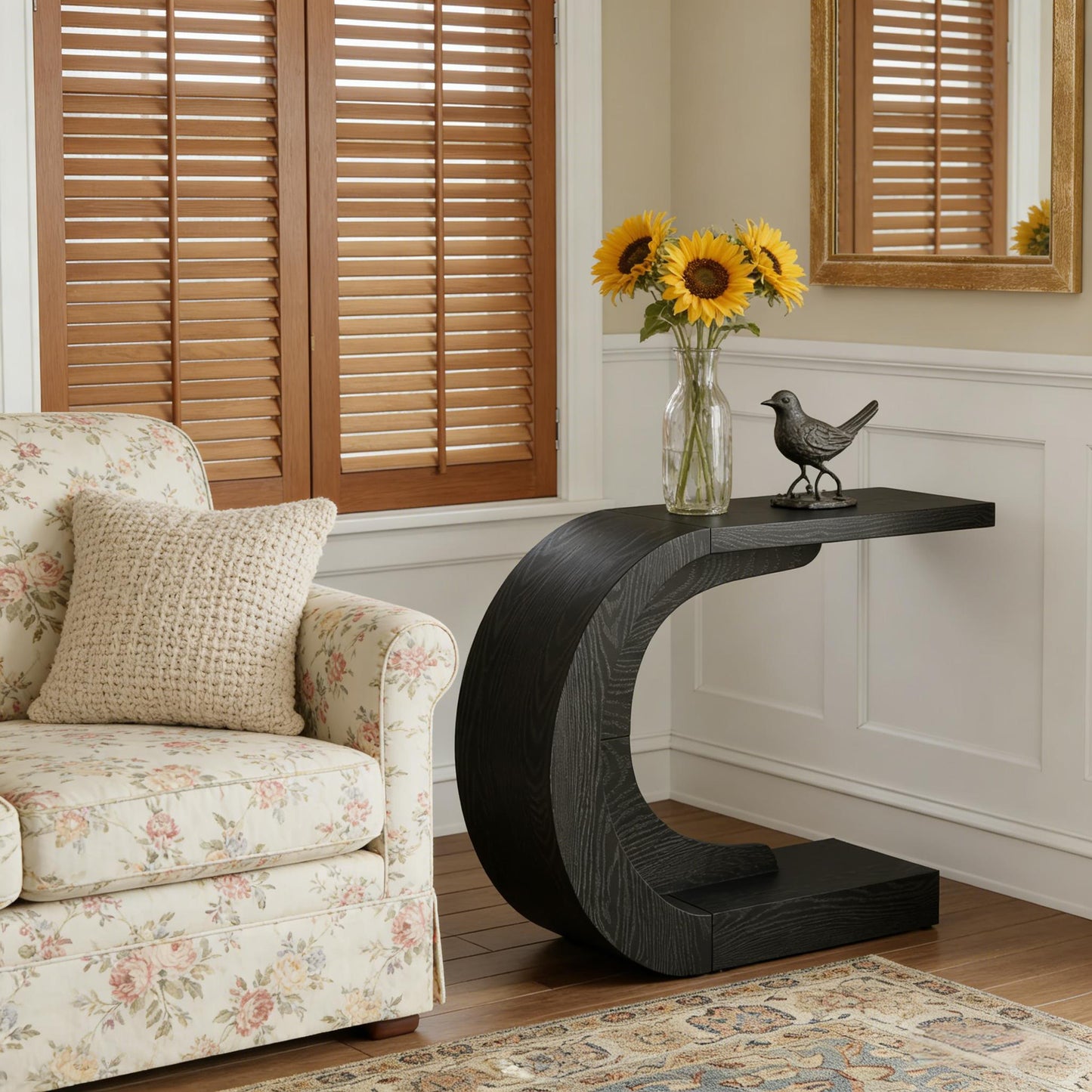 C-Shaped Console Table - Stylish Accent Table in Black