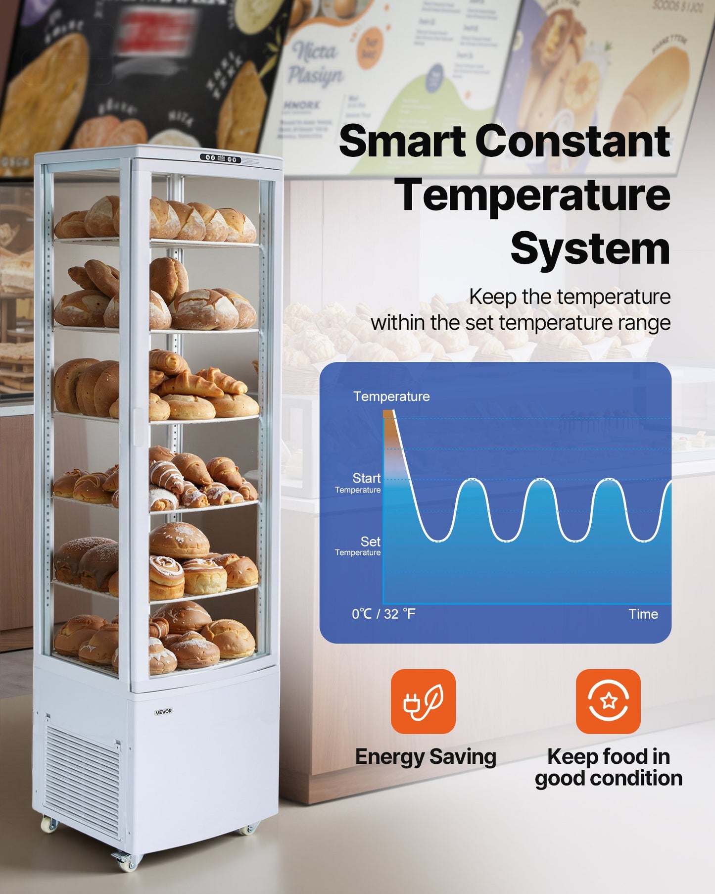 Large 9.8 Cu.Ft Pastry Display Case - 5-Tier Commercial Refrigerator with LED Lighting