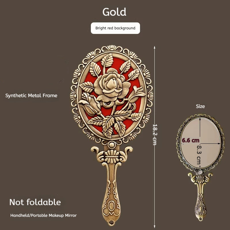 Retro Handheld Copper Mirror - Portable Single-Sided Makeup Mirror