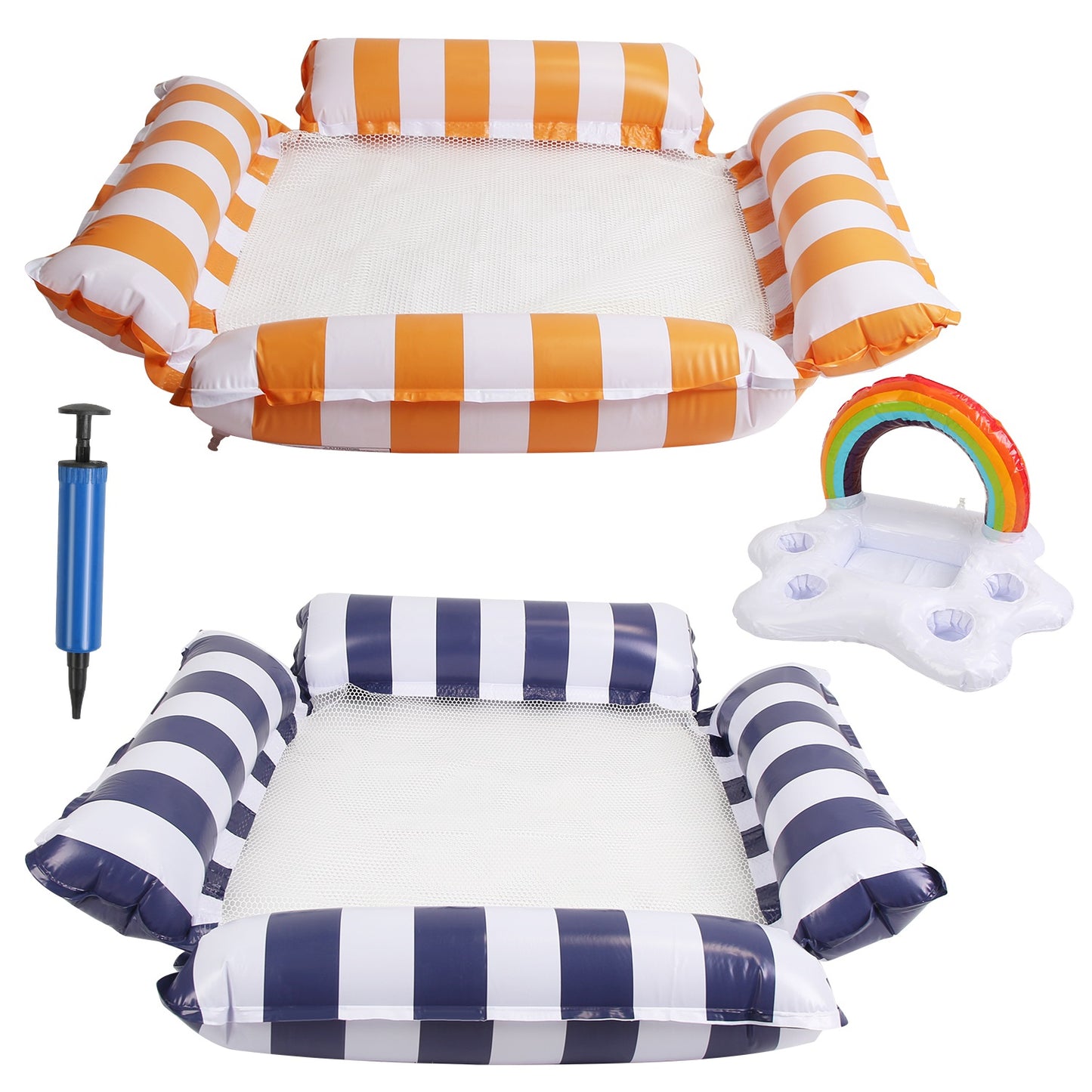 Inflatable Pool Float Set - 2 Hammocks & 1 Drink Float