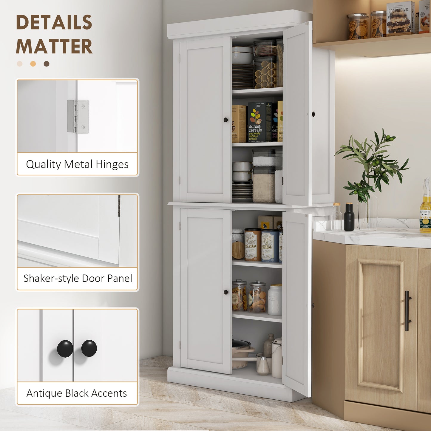 72" Freestanding Kitchen Pantry Storage Cabinet - White