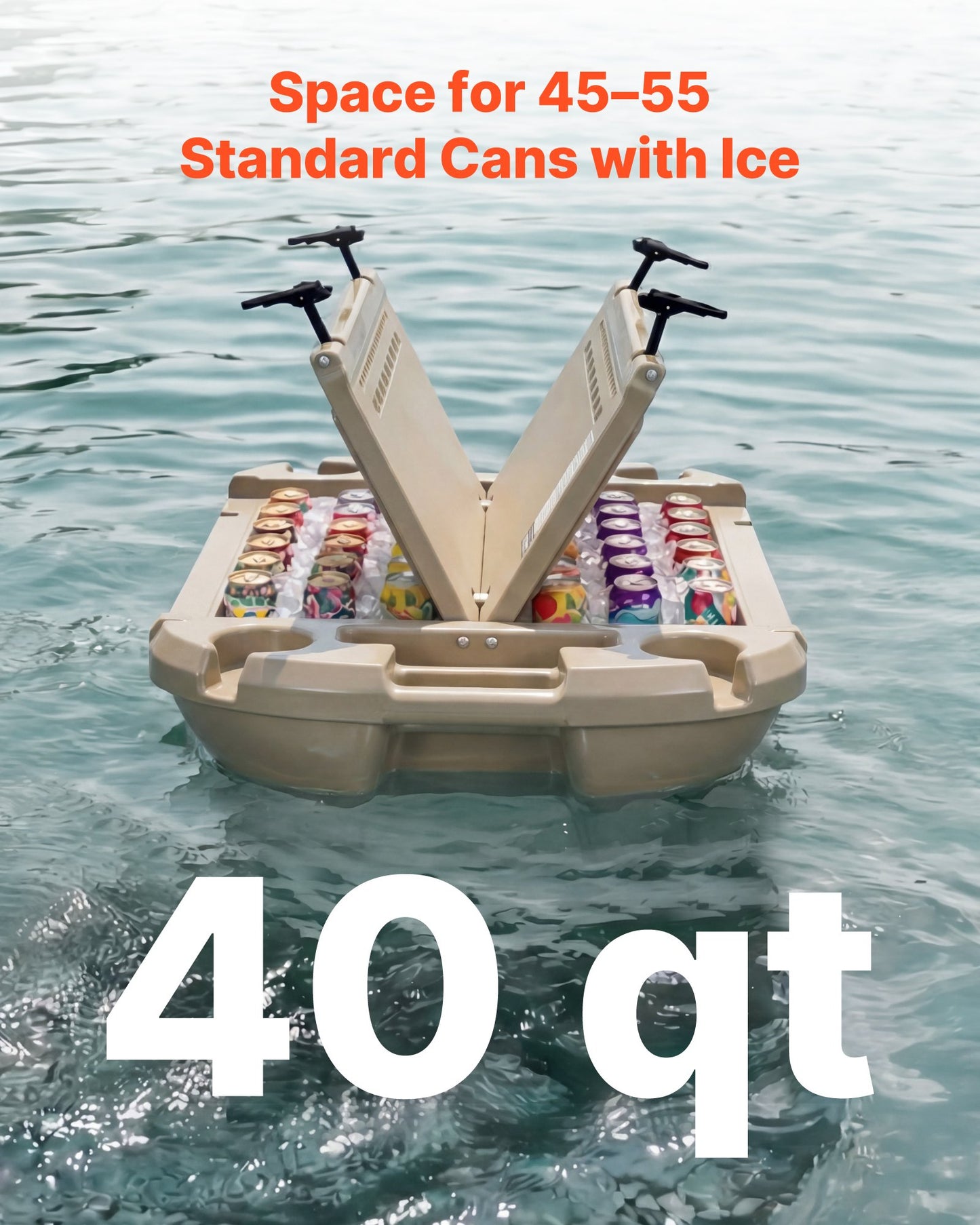 Floating Cooler 40 QT with Dry Storage & Tow Rope - Amphibious Drink Cooler for Water & Land