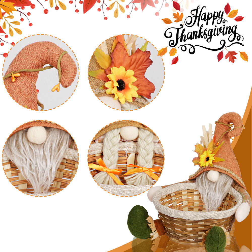 Thanksgiving Holiday Decor Doll Basket Ornament - Maple Leaf Candy Theme