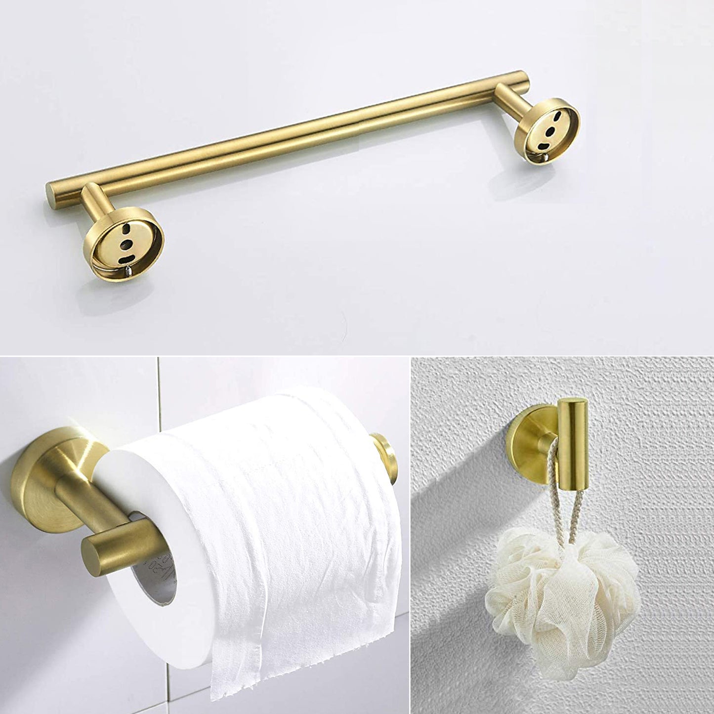 3-Piece Bathroom Hardware Accessories Set - Brushed Gold
