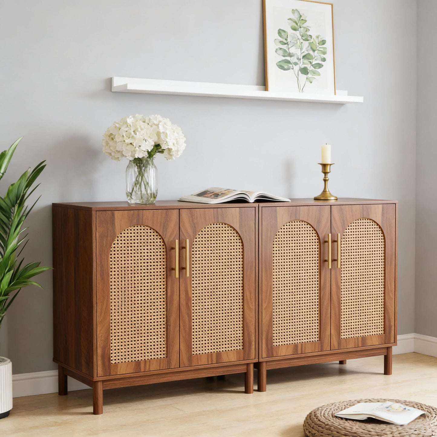 Modern Storage Cabinet - Rattan Sideboard Buffet in Light Brown
