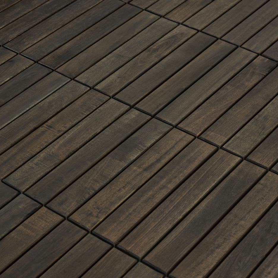 Interlocking Deck Tiles 12x12 Inch Dark Brown Acacia Hardwood Outdoor Flooring - Waterproof & Mold Resistant