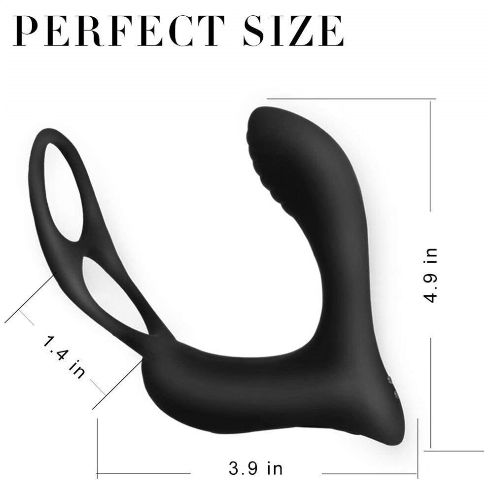 Anal Plug Vibrator with Penis Ring - Black
