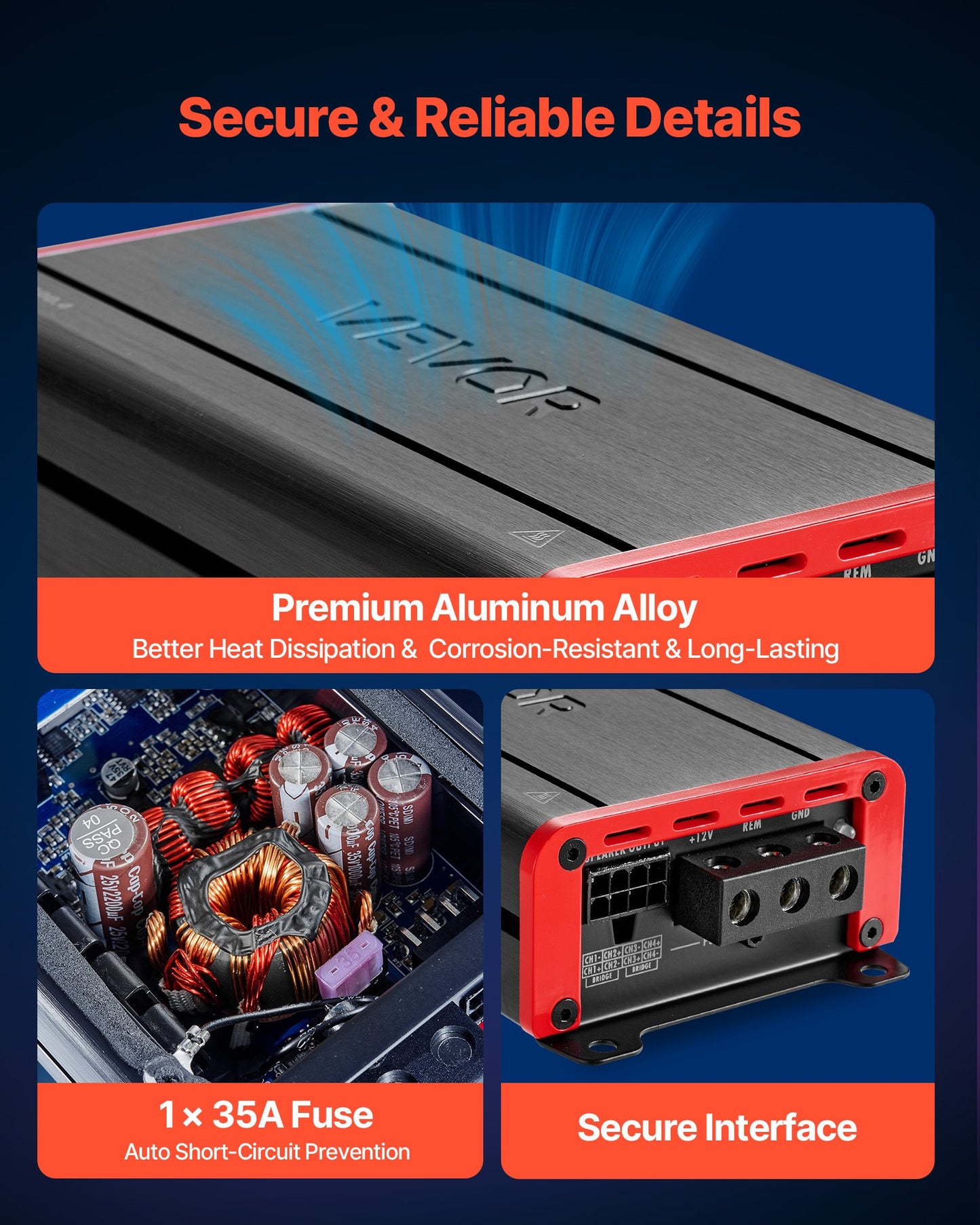 4 Channel Car Amplifier 2 Ohm Stable Full Range D Class Power Amp 120W x4