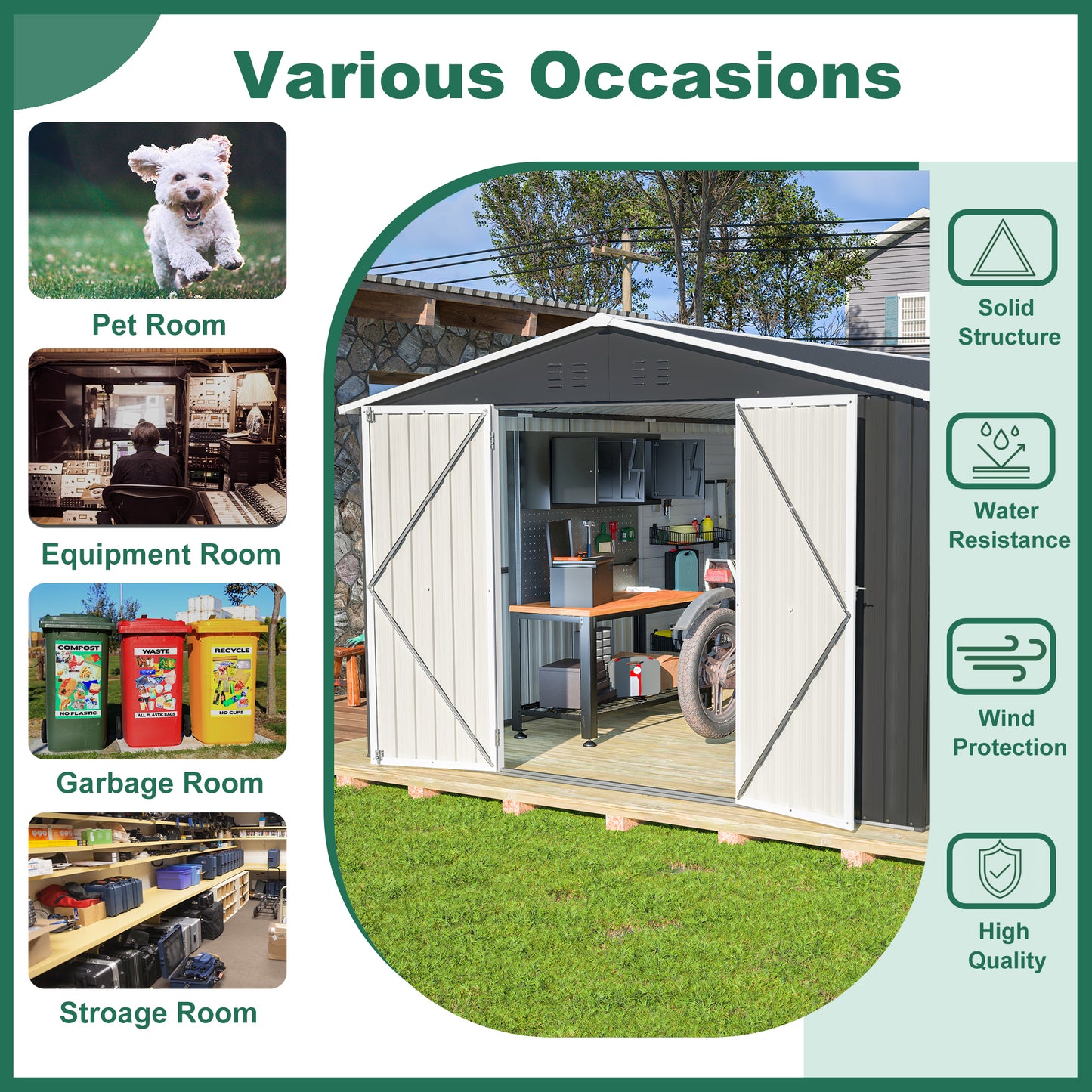 Metal Outdoor Storage Shed 10x12 FT with Lockable Doors - Black