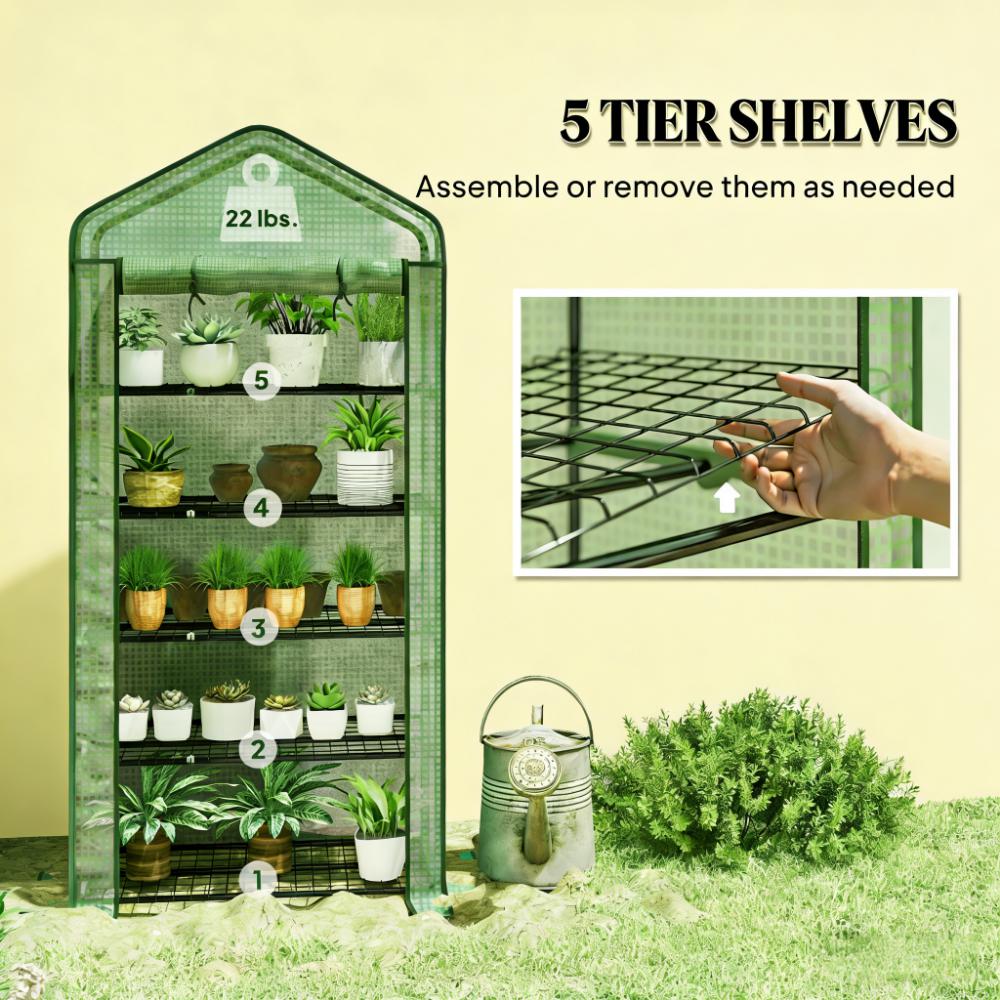 Mini Portable Greenhouse with 5 Shelves - Green