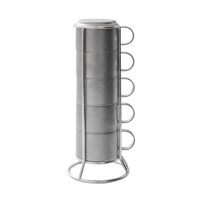 Outdoor Double-Deck Stainless Steel Coffee Cups Set with Storage Rack - Anti-Scald Insulated Drinkware