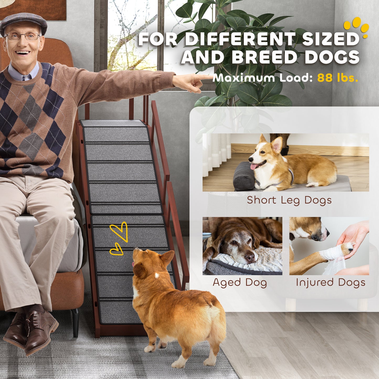Wooden Dog Ramp with Removable Guardrails, Non-Slip Surface, 70.5 Inches