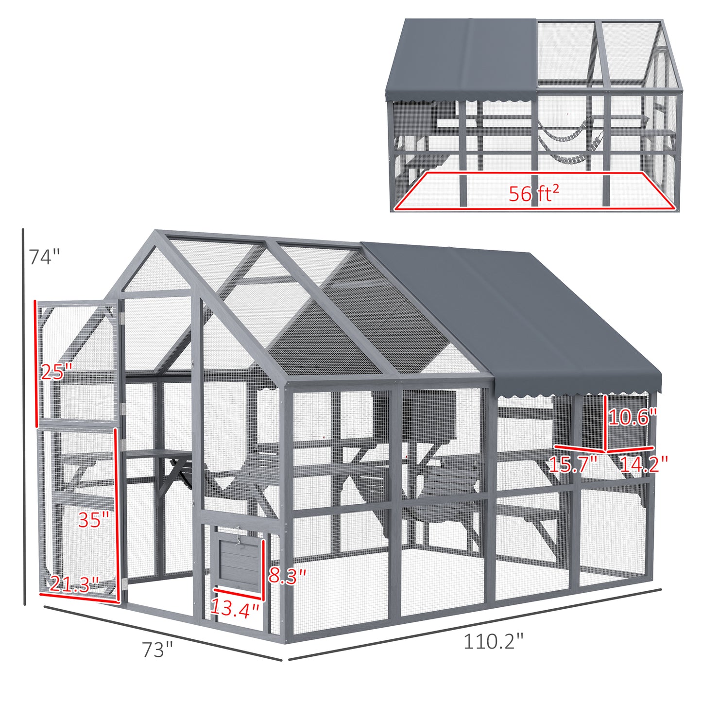 Outdoor Wooden Cat Enclosure with Waterproof Cover for 3-6 Cats