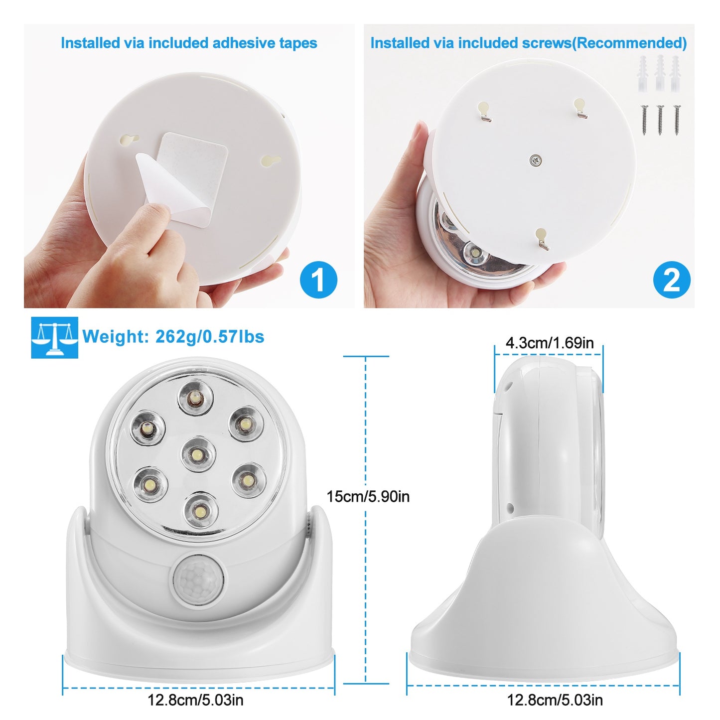 Wireless LED Night Light with Motion Sensor 360° Rotatable, Battery Operated for Closet Bathroom