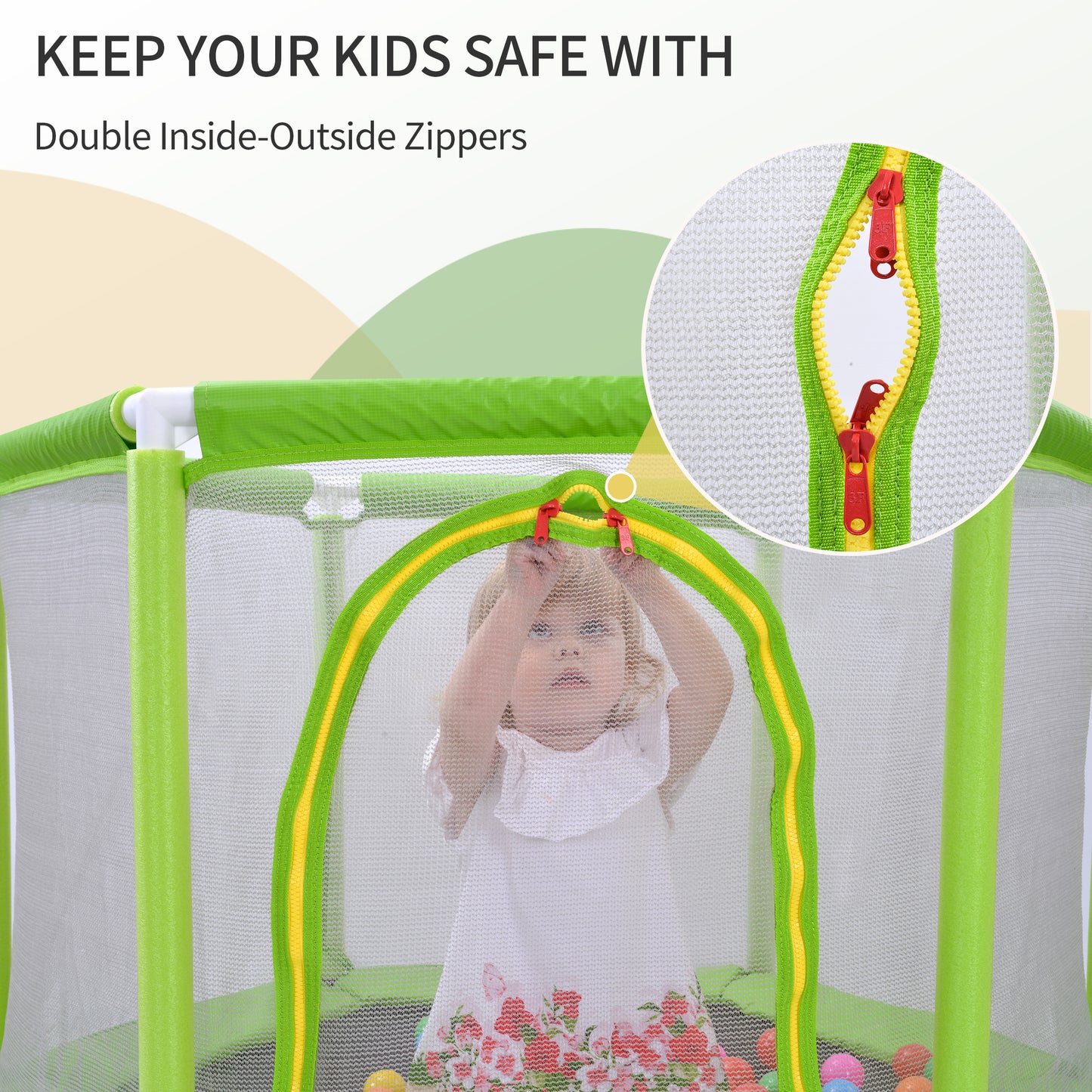 55 Toddlers Trampoline With Safety Enclosure Net And Balls, Indoor