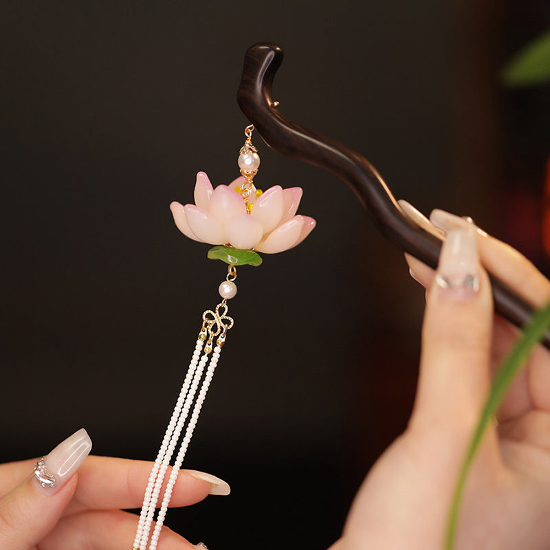 Flower Hairpin Black - Glass Hair Clasp