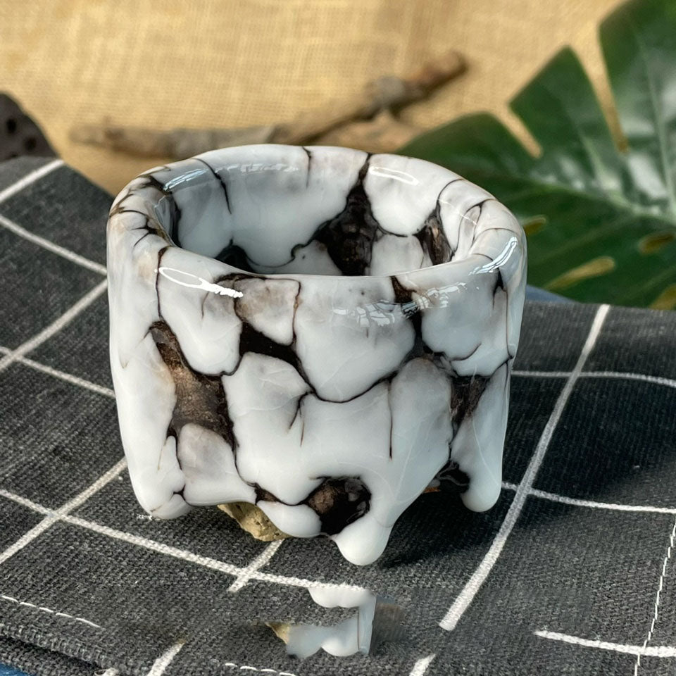 Ice Cracked Tea Cup Set - Small Japanese Style Pottery Drinkware with Variations