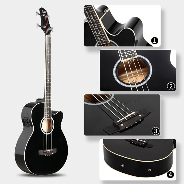 4-String Electric Acoustic Bass Guitar with EQ - Black