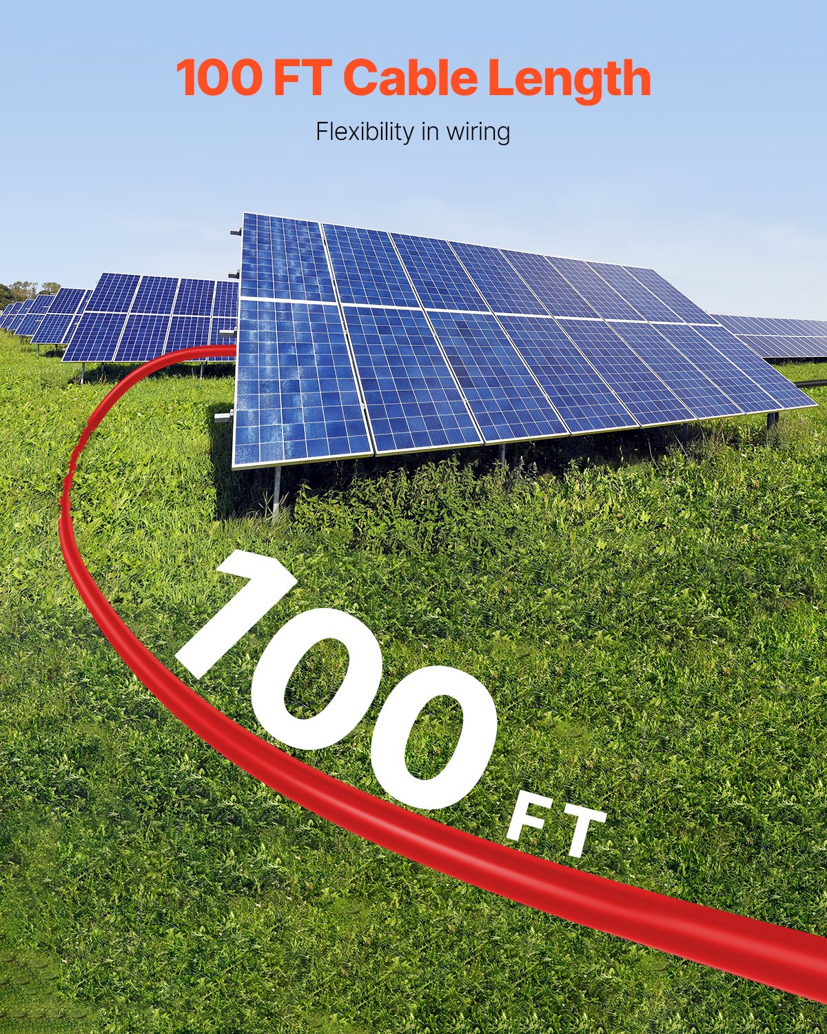 100FT Solar Panel Extension Cable 10AWG Waterproof PV Power Cord - Red
