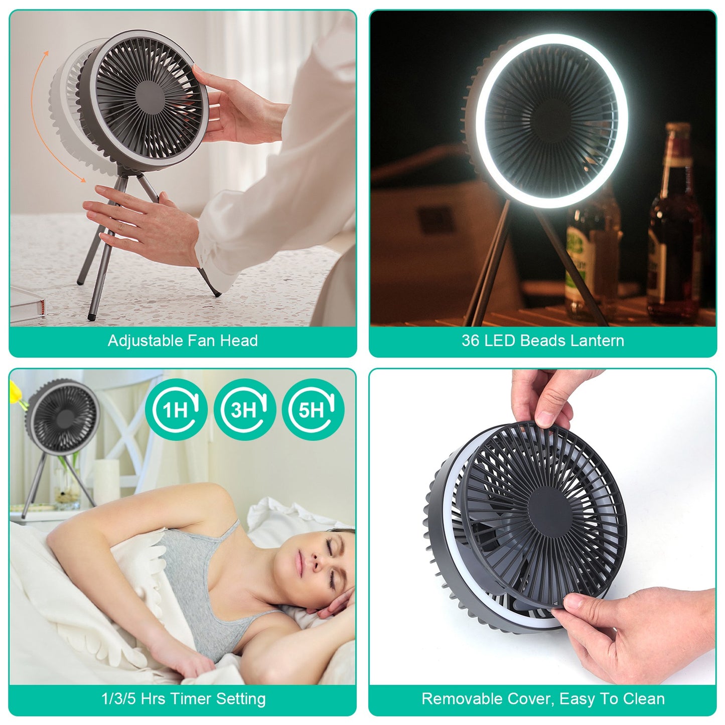 Portable Camping Fan with Lantern - 10000mAh Rechargeable Battery