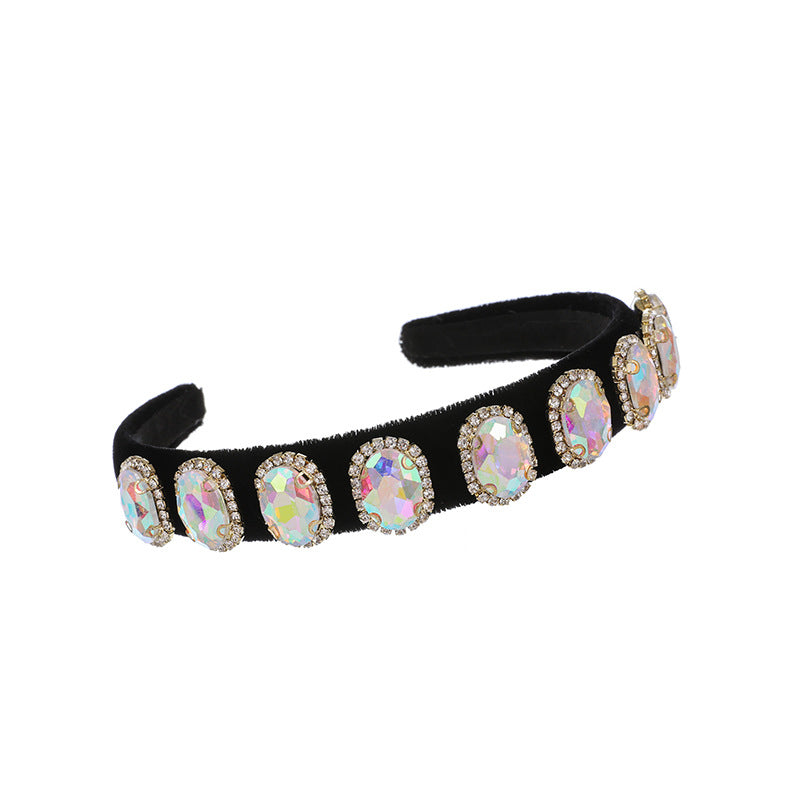 Women’s Fabric Diamond Round Headband with Chain Clip - Stylish Hair Accessory