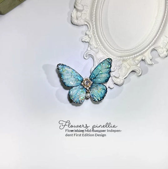 Light Blue Aqua Butterfly Hair Clip Small Duckbill Sparkling Hair Accessory