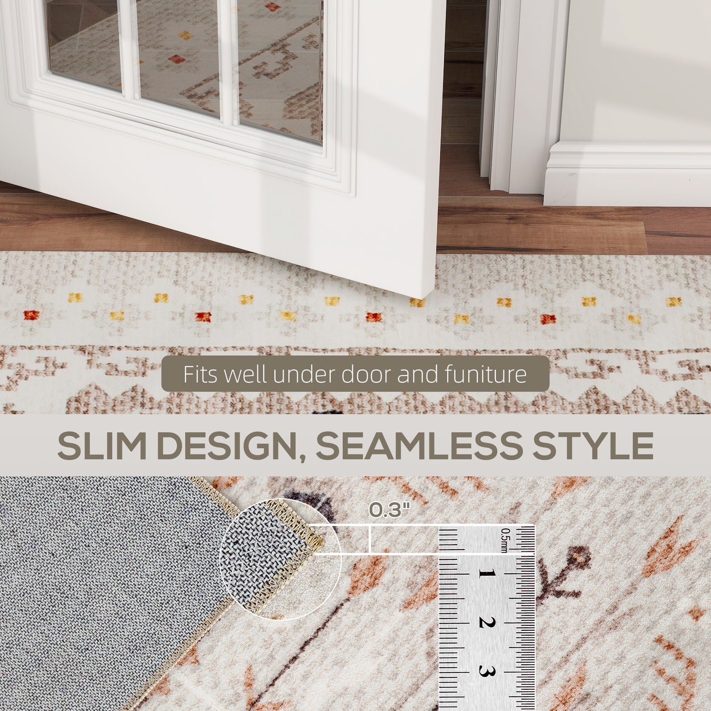 Machine Washable Boho Area Rug 4x6 - Non-Slip Flannel Carpet