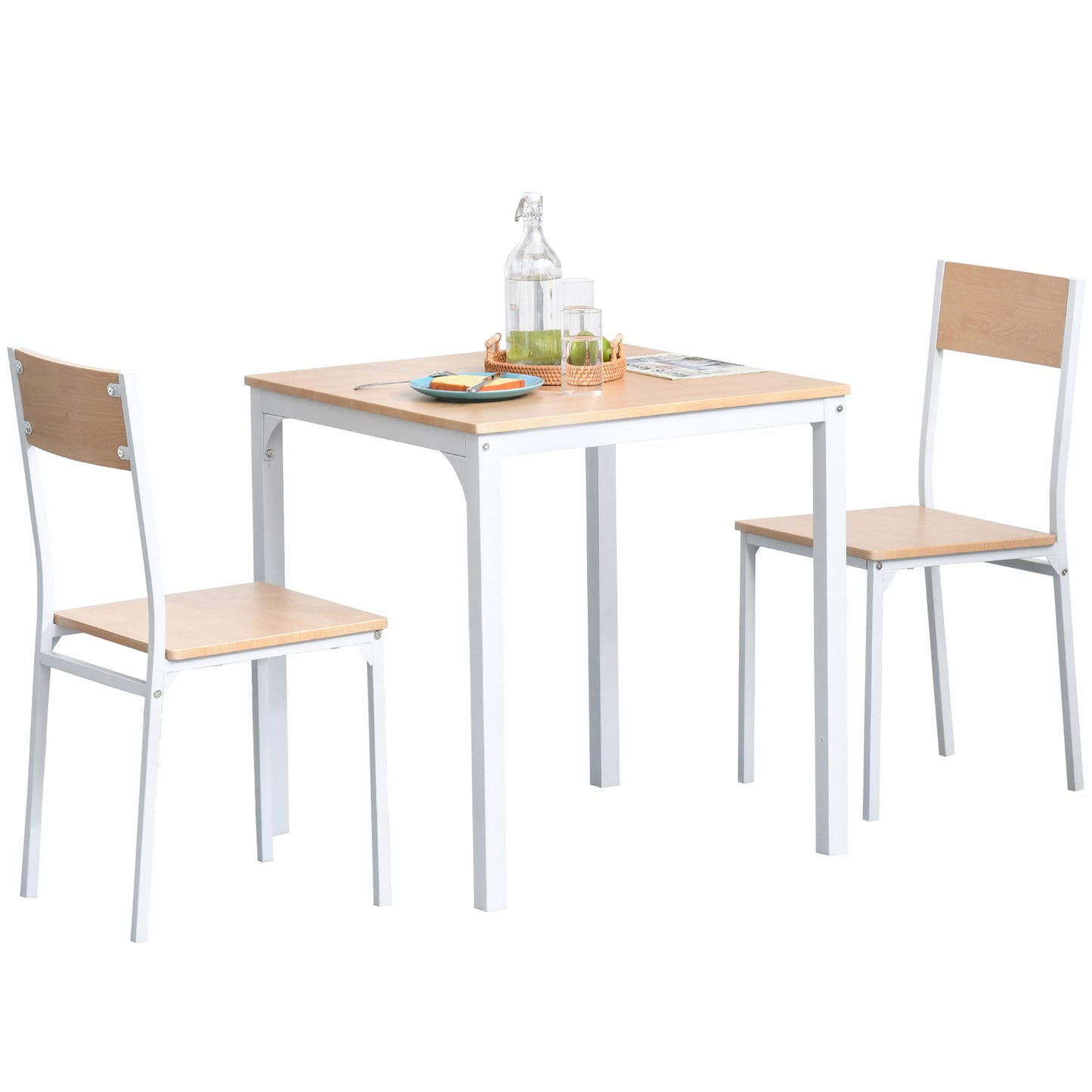 3-Piece White Square Dining Table Set with 2 Chairs