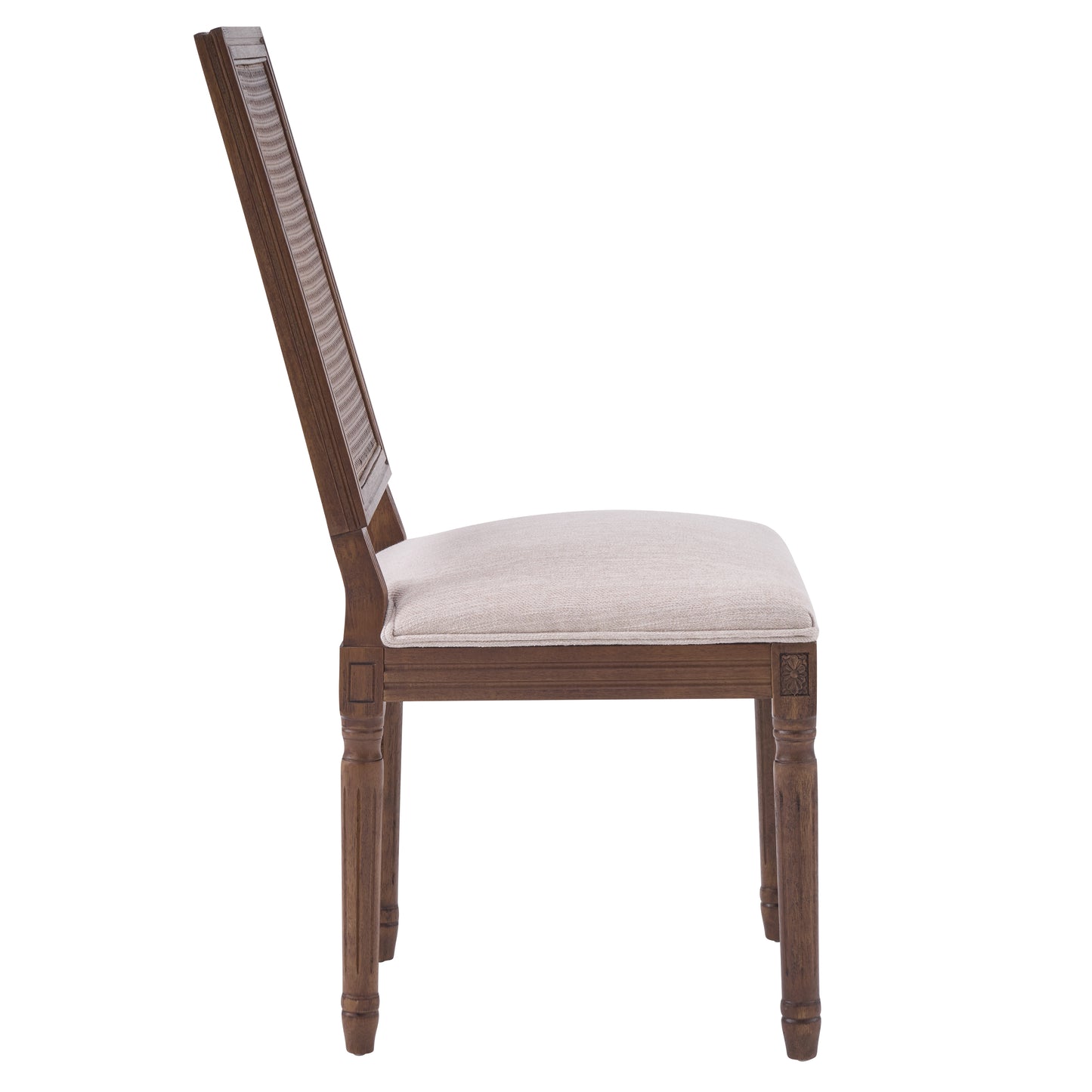 French Country Dining Chairs - Upholstered Cane Backrest - Set of 2