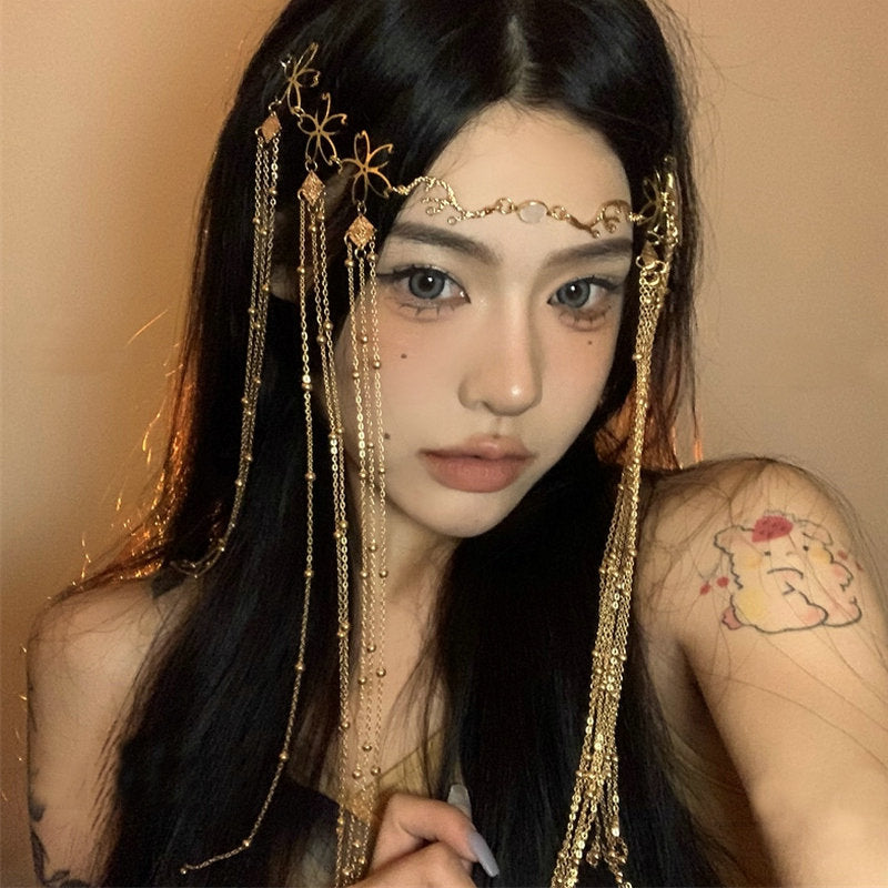 Vintage Tassel Headband with Rhombus Design for Women - Gold Accessory