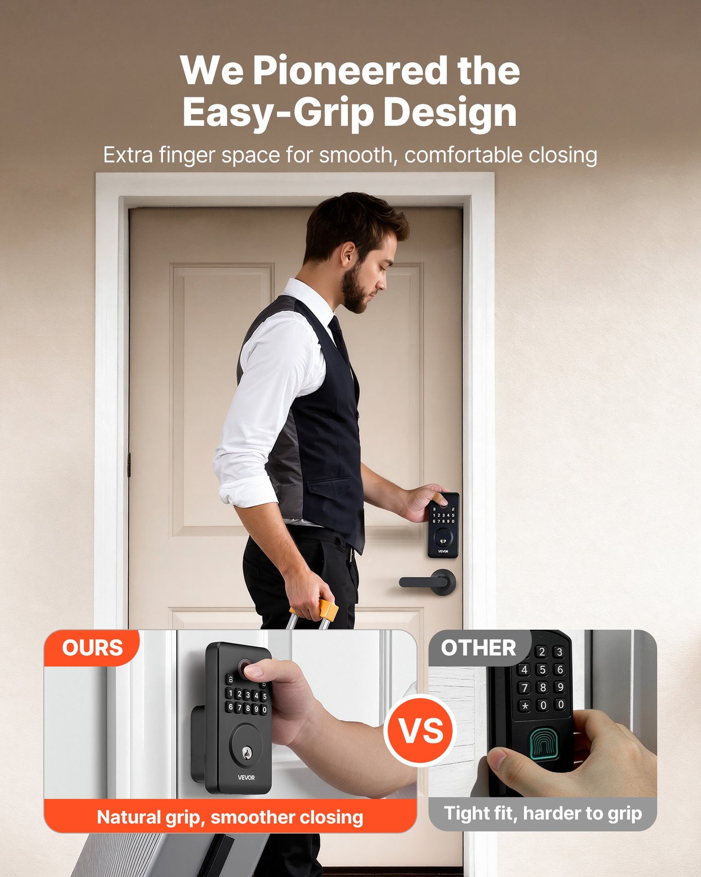 Keyless Fingerprint Door Lock Set with Handle - Auto Lock, Anti-Peek, Matte Black